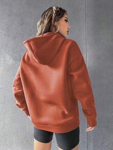SHEIN Unity Đồ họa Chữ cái Thả vai Dây rút Hoodie - màu nâu - Xem 2