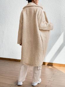 SHEIN Unity Cổ áo Thả vai Flannelette áo - Màu be - Xem 2