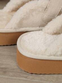 New Arrival Fluffy Slip-On Slippers, Thick Sole Snow Slides With Toe Cover And Plush Lining For Women, Suitable For Fall/Winter,Furry Shoes