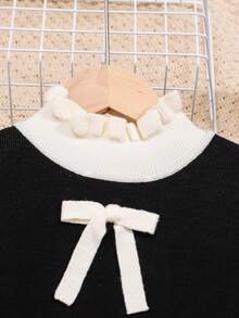 SHEIN 適合少女穿著的長袖荷葉領毛衣連衣裙 - 彩色 - 查看 4