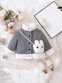 嬰兒女孩千鳥格外套和可愛郵差包適用於秋冬 - 黑與白 - 查看 1