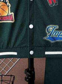 SHEIN 青少年男孩字母印花夾克搭配運動長褲兩件套裝