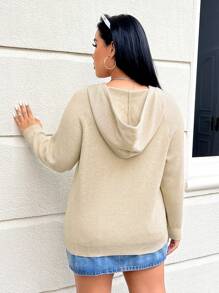 SHEIN EZwear Jersey De Gran Tamaño Con Capucha Y Manga Larga - Caqui - Ver 3