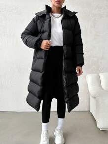 Aveloria Modichic Zip Up Two Front Pocket High Quality Hooded Puffer Winter Coat - Black - View 1