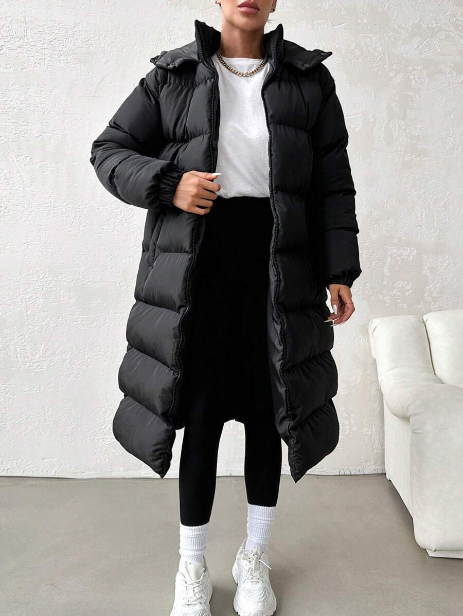 Aveloria Modichic Zip Up Two Front Pocket High Quality Hooded Puffer Winter Coat - Black - View 1
