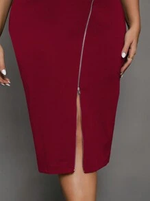 SHEIN Clasi Plus Zip Front Bodycon Dress - Red - View 2
