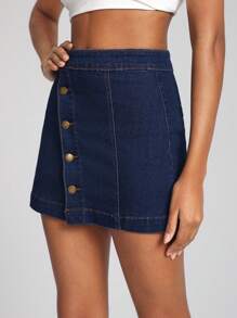 VERO DIAZ Nút phía trước Váy Denim - Màu xanh lam - Xem 4