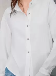 Anewsta Women's Drop Shoulder Button Front Shirt Fall Cloth For Women - White - View 7