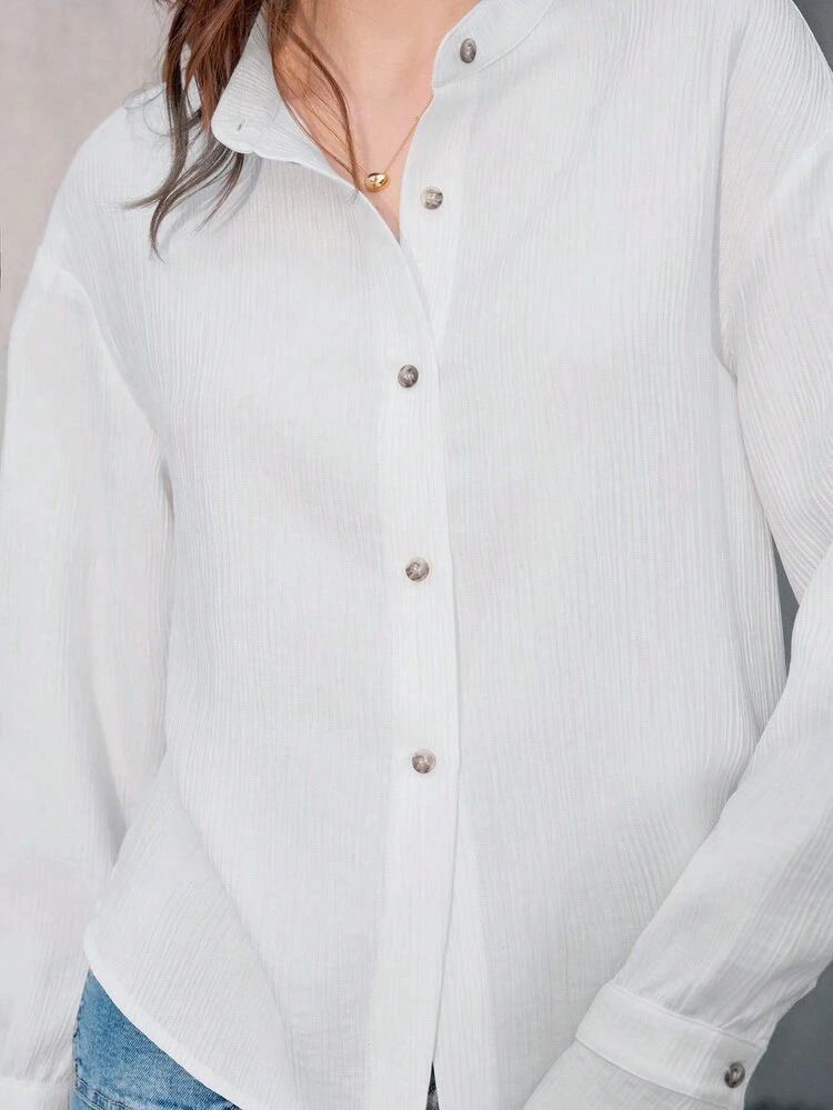Women's Drop Shoulder Button Front Shirt Fall Cloth For Women