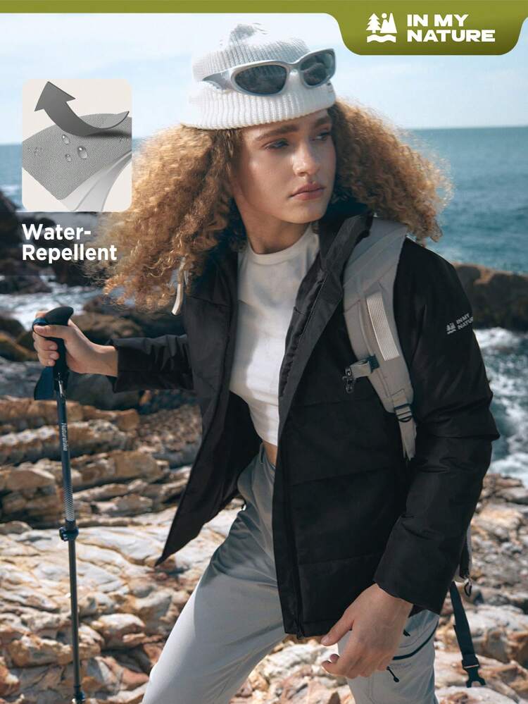 Letter Graphic Waterproof Hooded Padded Coat