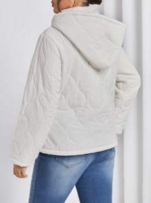 SHEIN Frenchy Hơn Dây kéo áo có mũ Áo khoác Quilted - trắng - Xem 2