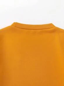 SHEIN 2 件套年轻男孩可爱休闲黄色刺绣运动衫和黑色裤子舒适服装，秋冬 - 黃色 - 查看 6