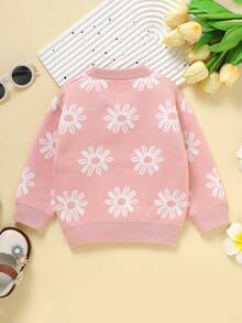 Baby Girl Floral Pattern Sweater - Pink - View 2