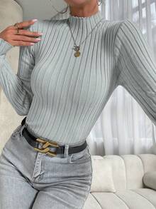 SHEIN Essnce 小高領條紋針織套頭毛衣 - 淺灰紫 - 查看 6