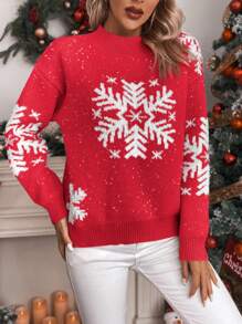 Chiquease Snowflake Pattern Drop Shoulder Sweater Knit Pullover Fall Winter Outfit