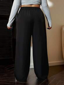 SHEIN EZwear Plus Size High Waist Solid Color Suit Pants Graduation,Back To School,Teacher Outfits For Women In Fall/Winter - Black - View 2