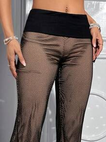 SHEIN ICON 寬腰帶喇叭褲 - 黑色 - 查看 9