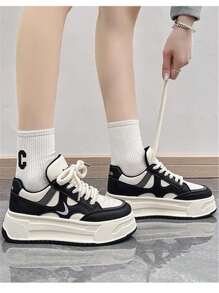 Của phụ nữ Giải trí Giày thể thao Đen Và Trắng Giày phẳng Thoải mái Lace-up Đế dày Nâng cao Giày thể thao Đối với Học sinh - màu đen - Xem 3