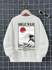 Teen Boy Slogan & Wave Print Sweatshirt - White - View 1