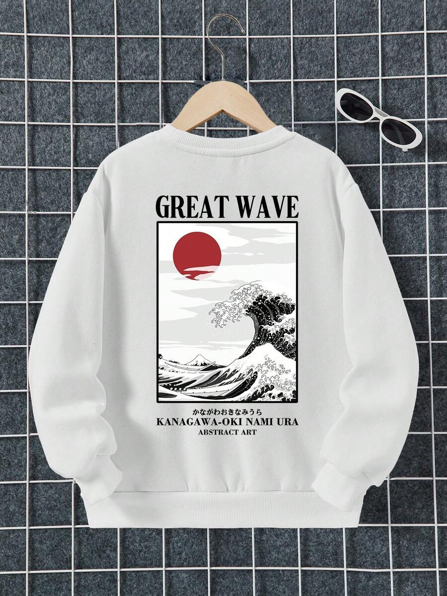 Teen Boy Slogan & Wave Print Sweatshirt - White - View 1