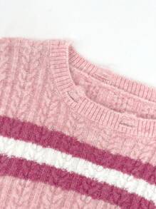 Flirla Striped Pattern Ripped Trim Crop Sweater Knit Pullover Fall Winter Outfit