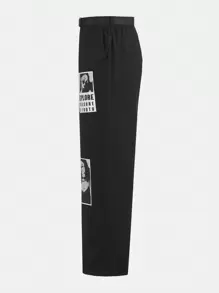 SHEIN Teen Girl Figure & Letter Graphic Wide Leg Pants - Black - View 4