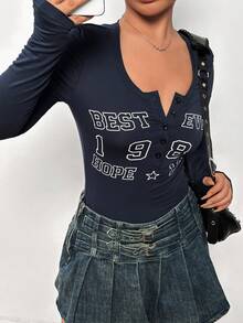 SHEIN EZwear 女士字母印花t恤 - 灰色 - 查看 6