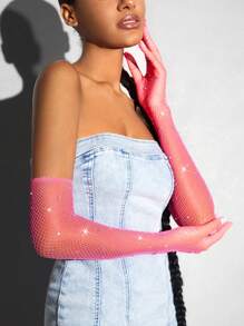 SHEIN BAE 水钻镶嵌肘长手套 派对婚礼