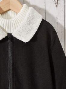 SHEIN Tween Girls' Color Block Lapel Collar Long Sleeve Woolen Coat