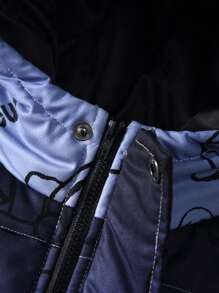 SHEIN Young Boy Astronaut & Letter Graphic Hooded Thermal Lined Zipper Padded Coat Without Sweater - Dark Grey - View 3