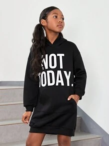 Tween Girl Letter Graphic Drop Shoulder Sweatshirt Dress - Black - View 3