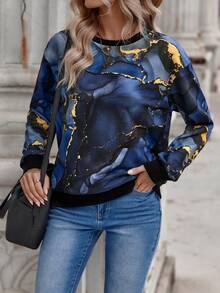 EMERY ROSE Marble Print Drop Shoulder Sweatshirt - Multicolor - View 5