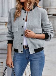 Chiquease Flap Detail Contrast Trim Bomber Jacket