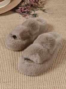 秋冬休閒時尚拖鞋,厚鞋底平底鞋適合女士 - 卡其色 - 查看 5