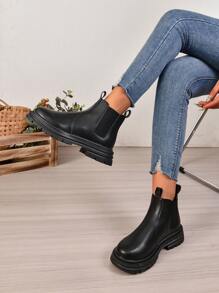 2025年秋冬女士时尚坡跟厚底切尔西靴，完美搭配白色连衣裙 - 黑色 - 查看 4