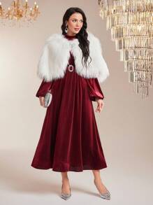 Modelyn Rhinestone Detail Fuzzy Cape Coat - White - View 4