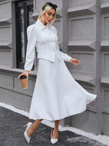 SHEIN Privé 素色前紐扣襯衫&半身裙 - 白色 - 查看 1