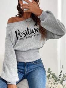 SHEIN Essnce Letter Graphic Drop Shoulder Sweatshirt - Grey - View 4