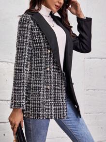 SHEIN LUNE 格紋圖案雙排釦西裝外套 - 黑與白 - 查看 5