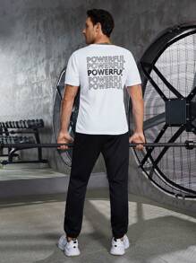 Coreblaze Men Letter Graphic Sports Tee Workout Tops - White - View 3