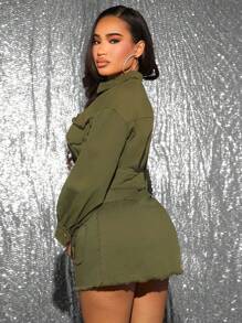 SHEIN SXY Ladies' Olive Green Coat Jacket - Army Green - View 3