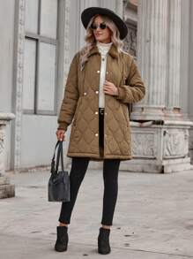 EMERY ROSE 羊絨領口落肩袖絎縫外套 - 摩卡棕 - 查看 4