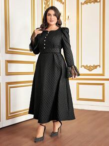 Modelyn 正面纽扣荷叶边袖连衣裙长款晚礼服 - 黑色 - 查看 3