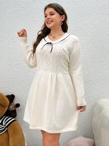 SHEIN MOD Kích thước lớn Xoắn Dan Nối Đầm Áo len - Màu be - Xem 1