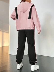SHEIN Unity Chaqueta Con Capucha Y Pantalones Deportivos Con Cordón De Cremallera - Multicolor - Ver 2