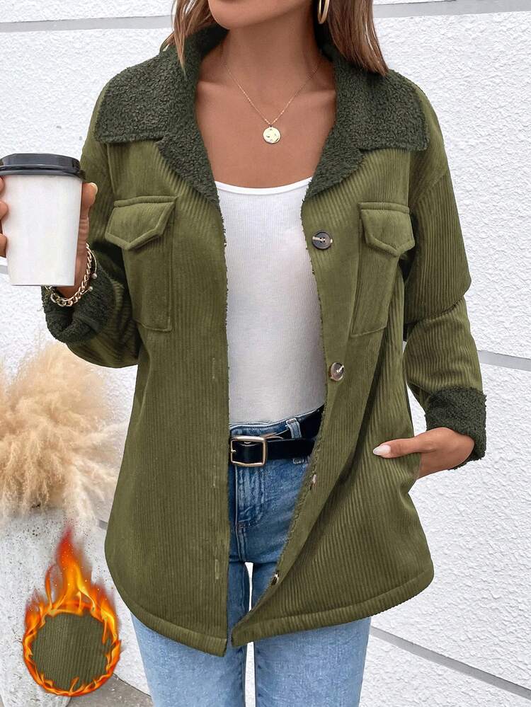 Plaid Patchwork Teddy Fleece Buttoned Cardigan With Lantern Sleeves Fall Cloth For Women