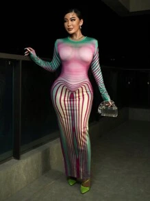 SHEIN SXY 圖案印花緊身洋裝 - 彩色 - 查看 1