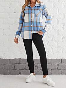 SHEIN Unity 女士時尚格紋外套、背心和緊身褲三件套裝,適用於日常穿著 - 彩色 - 查看 4