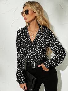 SHEIN Clasi 斑點印花V領襯衫 - 彩色 - 查看 5
