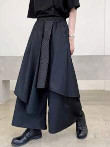 Claim Dot 男士宽松抽绳不对称下摆阔腿裤，外出时尚百褶纯色长款宽松裤，适合送给老公、男朋友的礼物